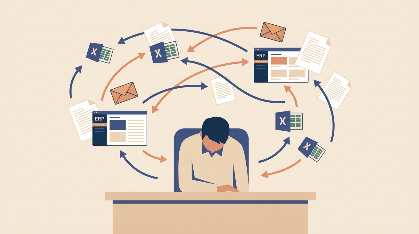 Backoffice industrialaren egunerokoa: kopiatu, itsatsi, onarpenen atzetik ibili eta sistemen arteko datuak bateratu